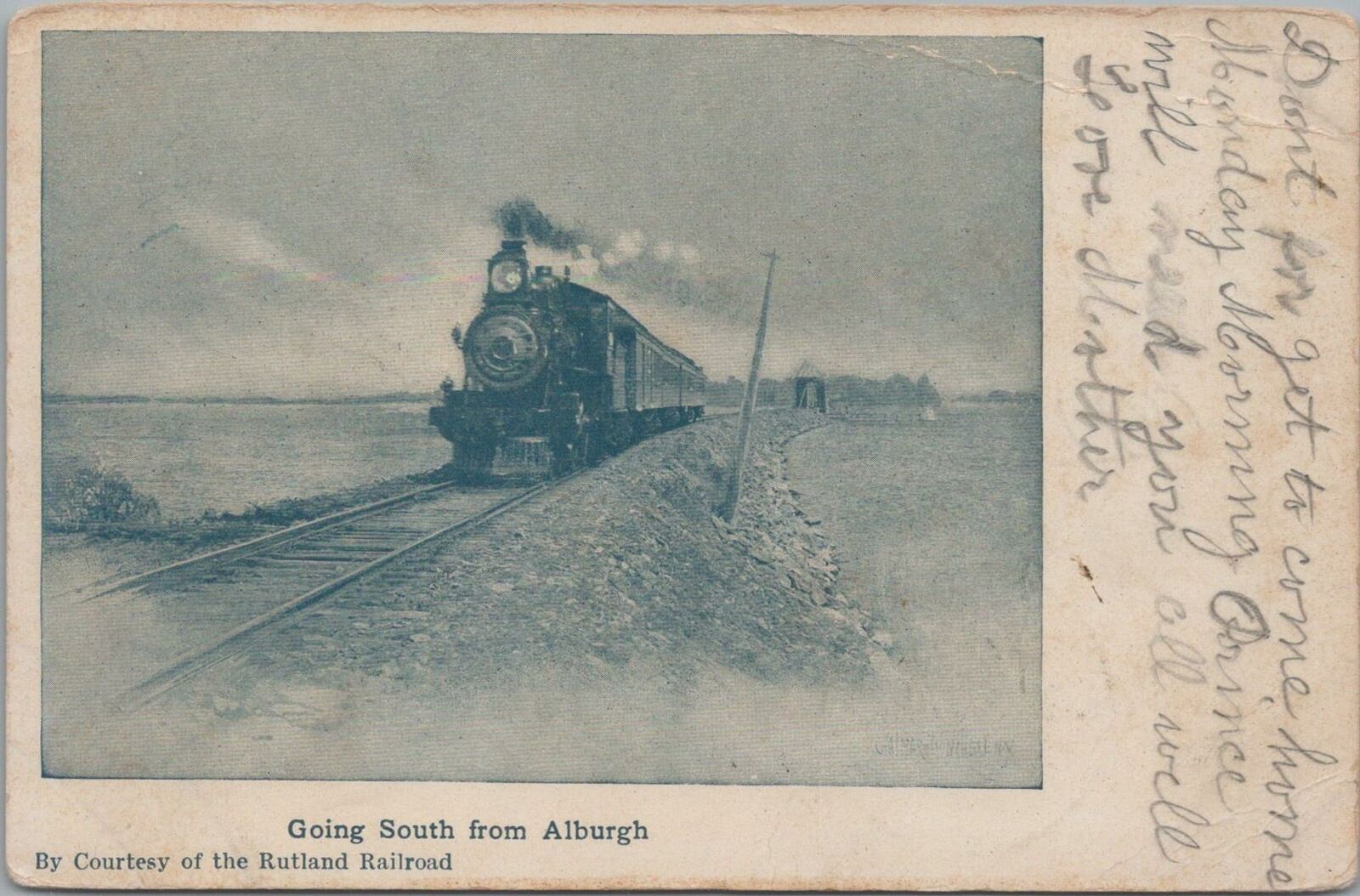 Postcard Railroad Going South from Alburgh Rutland Railroad 1907