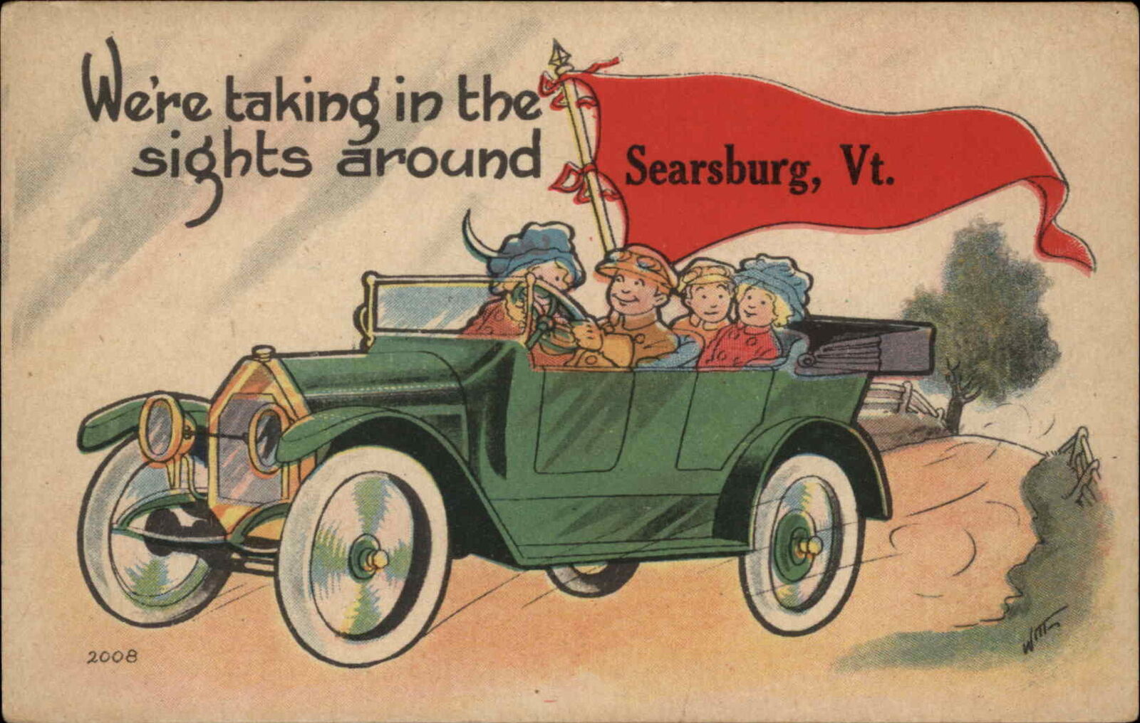 Searsburg Vermont VT Classic Car Pennant Flag c1910 Vintage Postcard