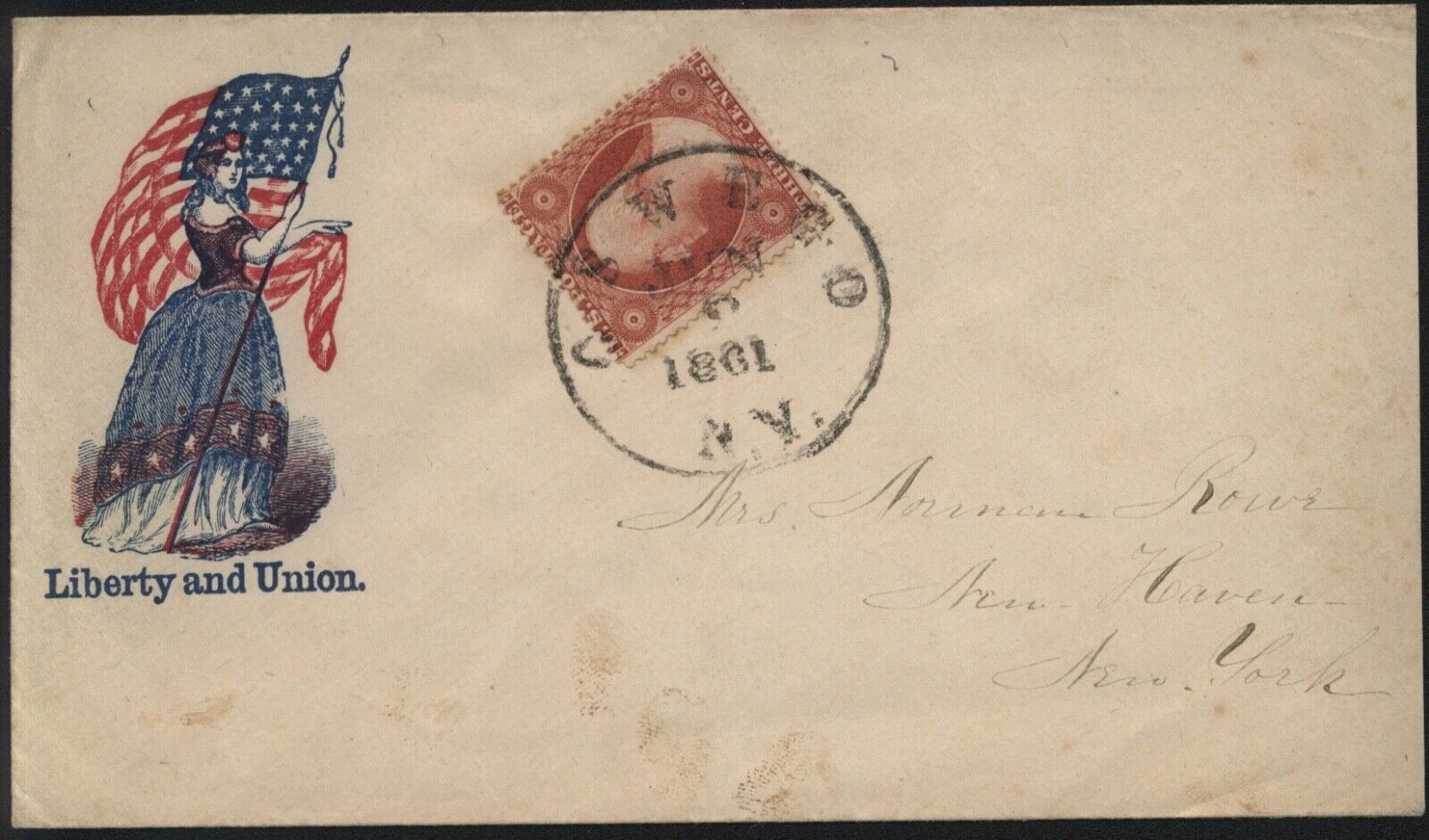 Nice Lady Liberty Patriotic with Oswego, New York Postmark June 6, 1861