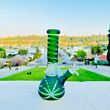 9'' Green Hookah Glass Water Tobacco Pipe Bong Thick Bubbler Percolator Beaker picture