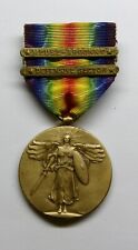 VINTAGE WW I Victory Medal and 2 Battle Bars picture