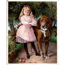Girl With Bloodhound GA Eichman Richford WI c1880 Victorian Trade Card AE2 picture