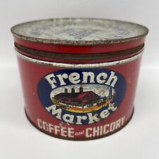Vintage French Market Coffee Can 1 lb New Orleans LA Key Wind Red White Blue picture
