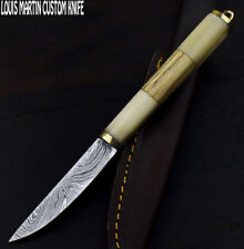 Camping Hunting Skinner Knife Custom Handmade Damascus Camel Bone W/sheath picture