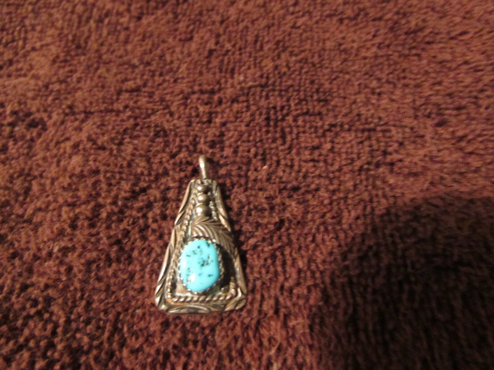 Navajo Sterling Silver and Turquoise Ornate Pyramid Pendant- Signed