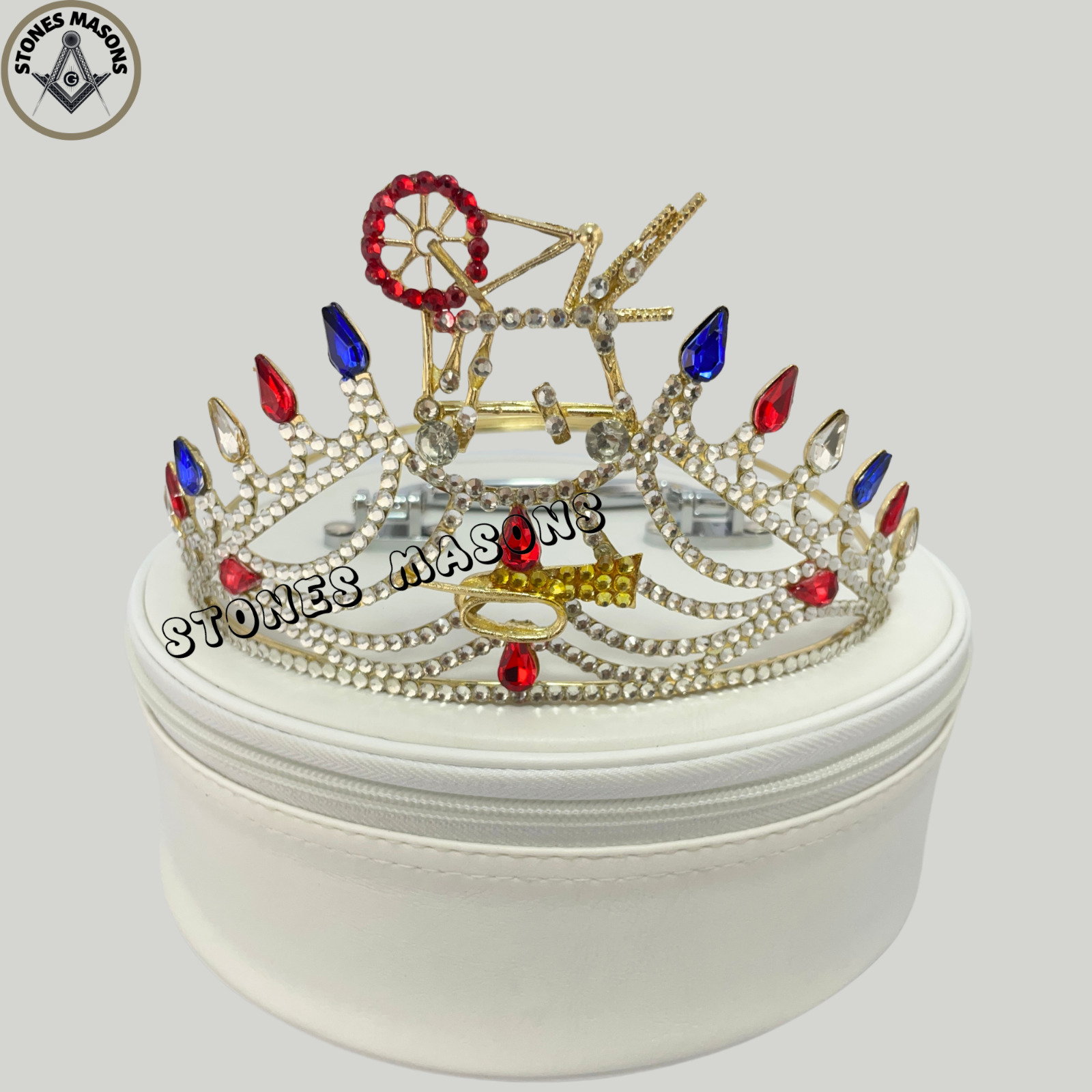 HOJ Crown, Masonic Heroines Of Jericho Crown in Gold Tone Adjustable With Case