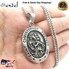 MENDEL Mens St Saint Christopher Medal Pendant Necklace Stainless Steel Amulet picture