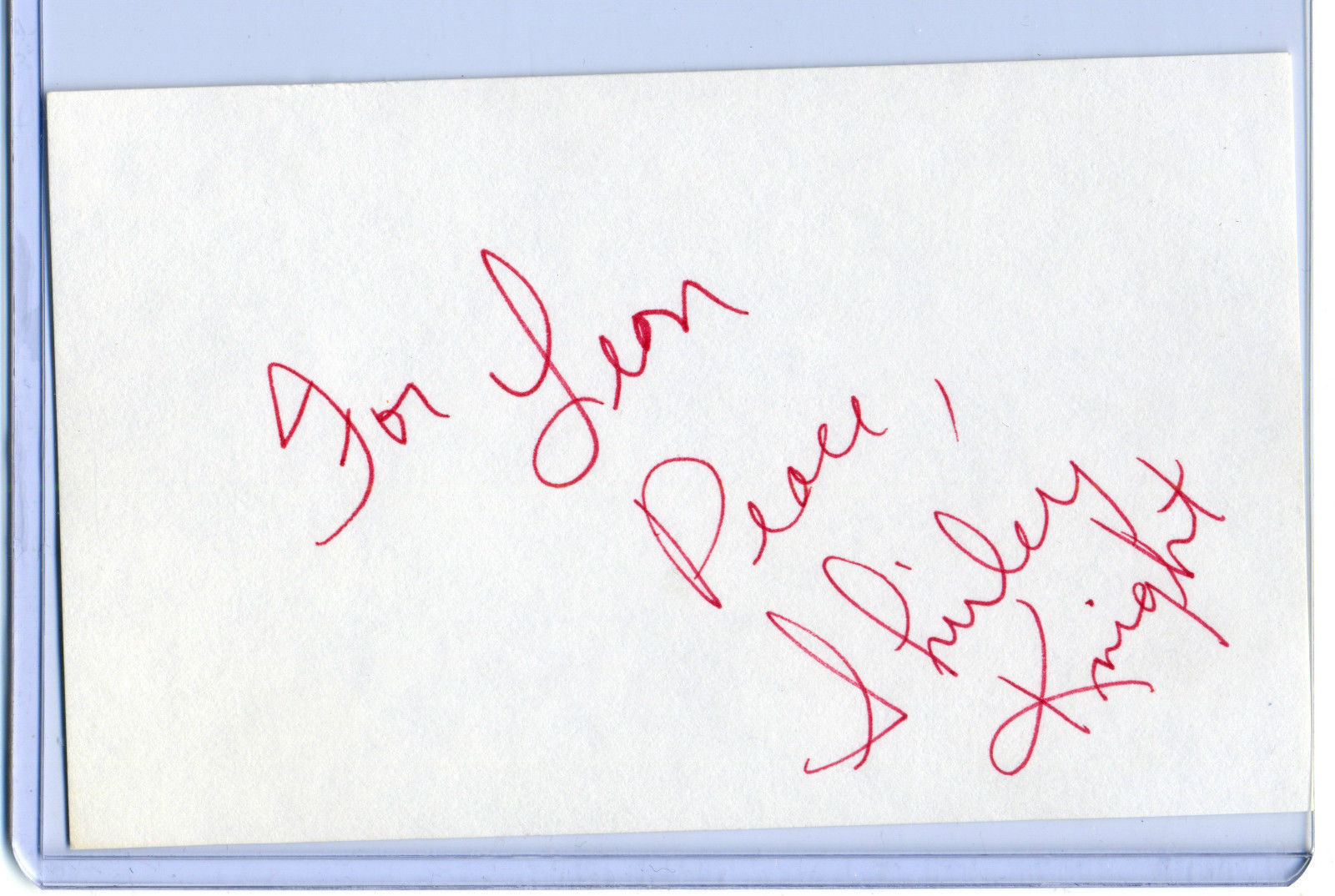 SHIRLEY KNIGHT SIGNED Autographed 3X5 CARD THE LEON MORITZ COLLECTION READ