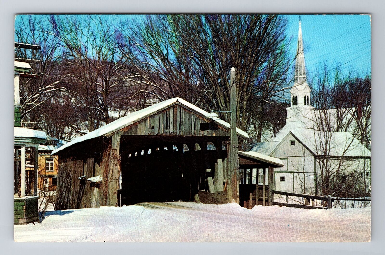 Waitsfield VT-Vermont, Old Covered Bridge, Antique Vintage Souvenir Postcard