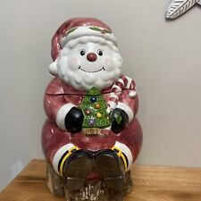 Santa Cookie Jar Christmas Tree Candy Cane Laurie Gates Los Angeles Pottery  picture