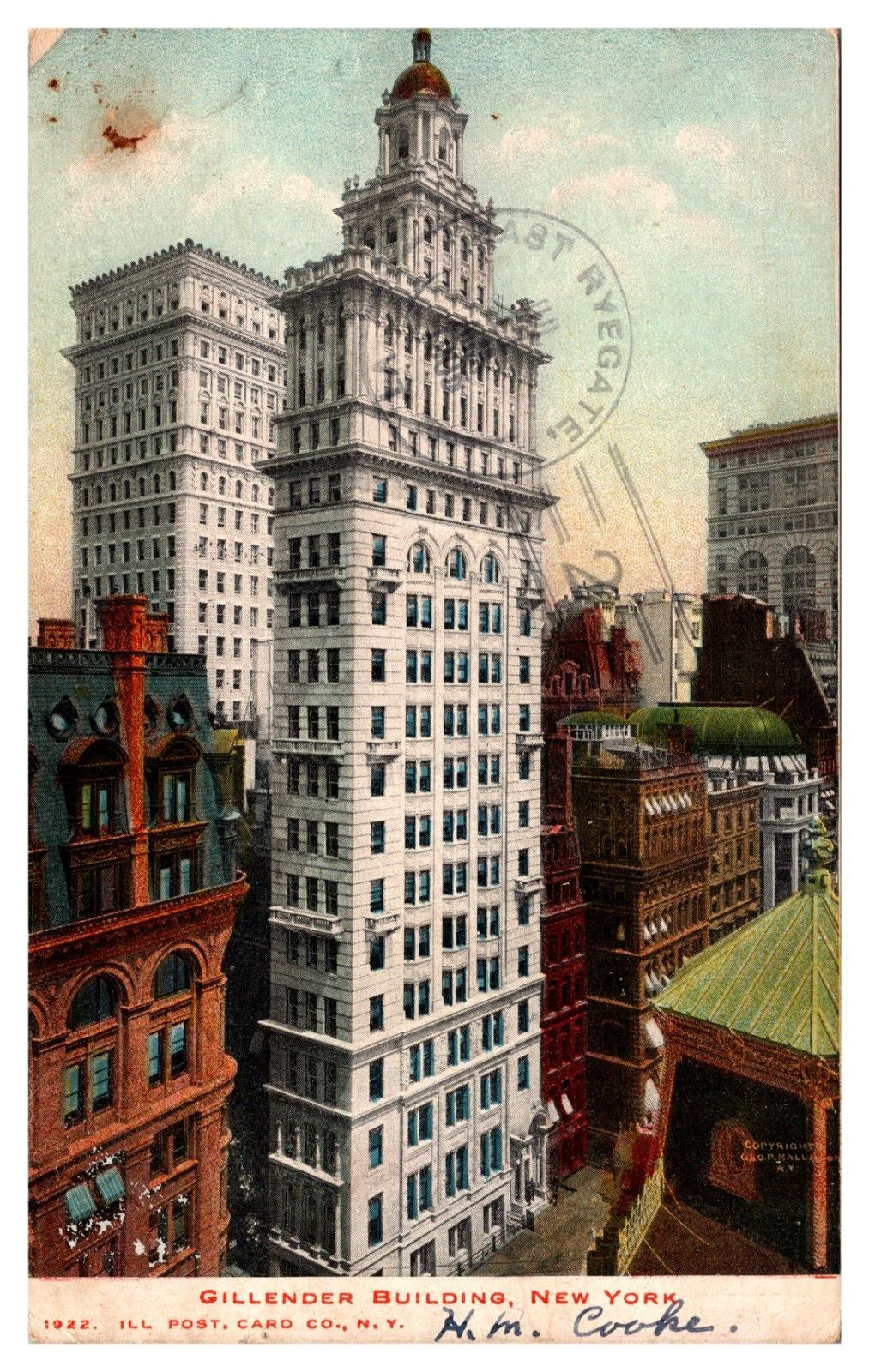 Gillender Building New York City NY 1905 East Ryegate Doane #2 Cancel  Postcard