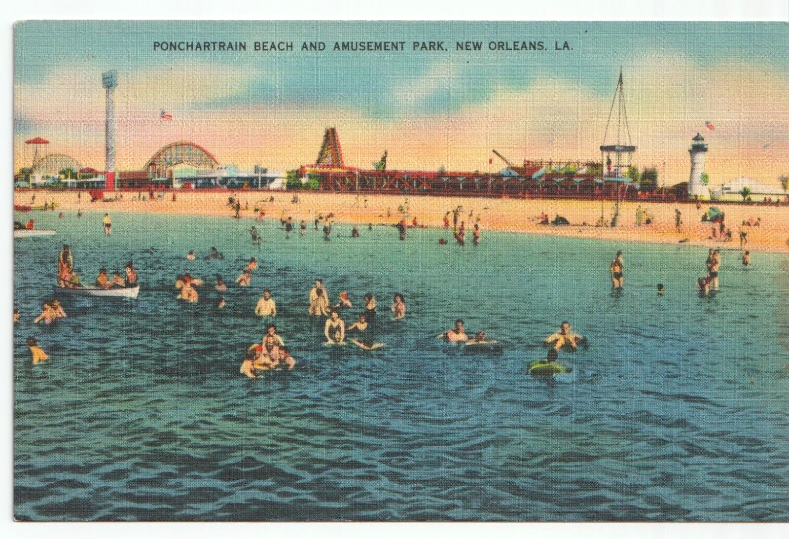 VTG Postcard Ponchartrain Beach & Park New Orleans Louisiana Hand Tinted #P2