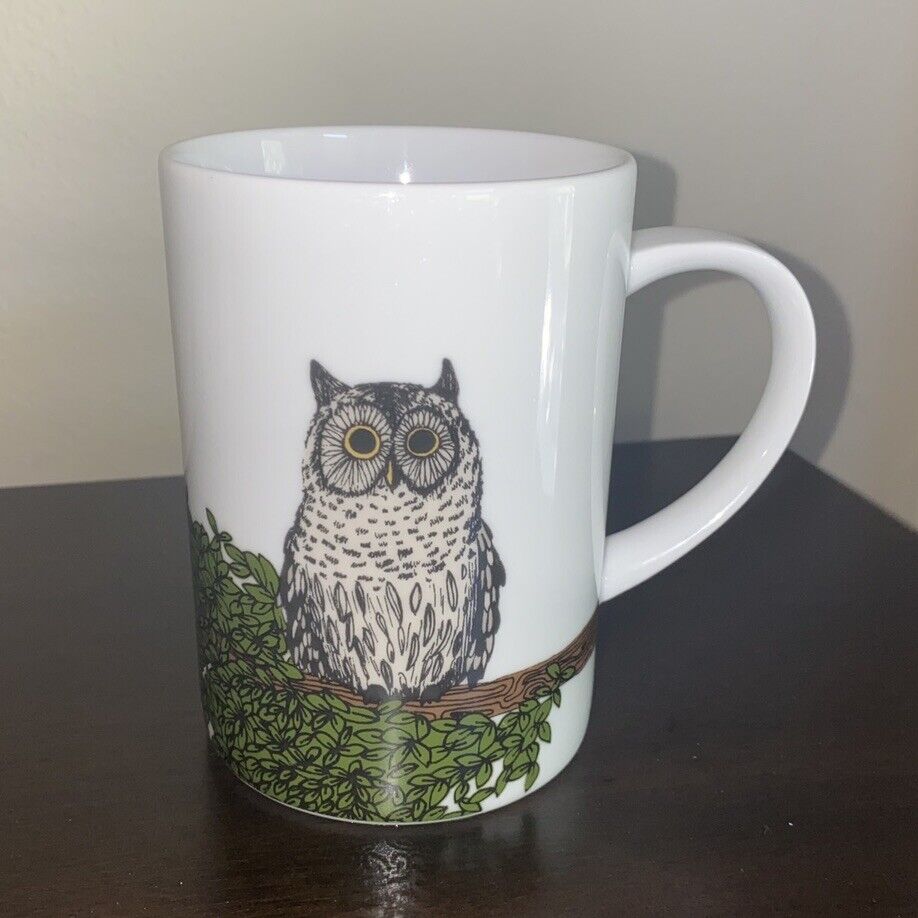 West Elm Owl Coffee Mug /cup Owl On A Branch White Mug NWT