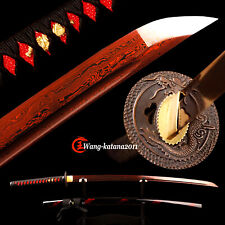 Blood Red Damascus Folded Steel Katana Battle Ready Japanese Samurai Sharp Sword picture