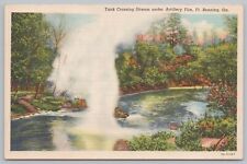 Military~Tank Crossing Stream Under Fire Ft Benning GA~Vintage Postcard picture