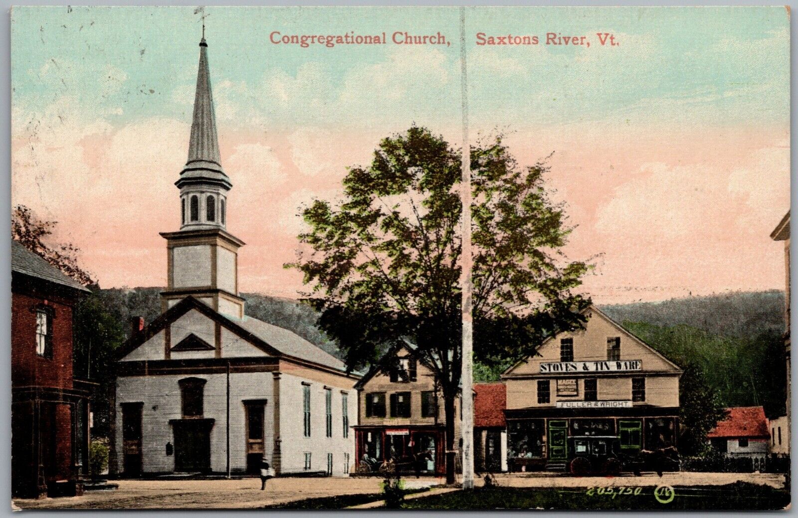 Congregational Church Saxtons River Vermont 1910 Storefronts Postcard W67