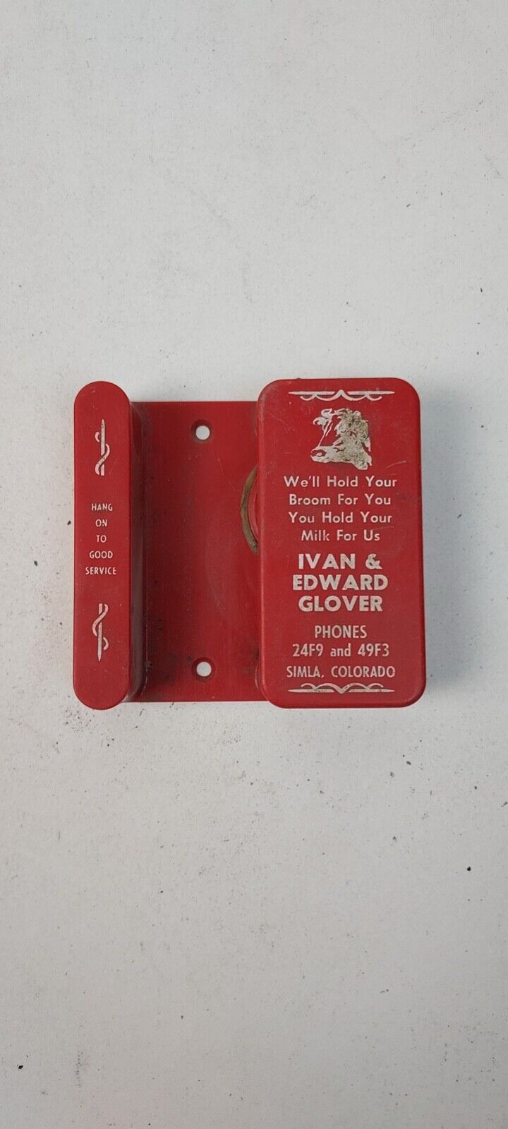 Vintage Ivan and Edward Glover Phones Broomstick Holder Simla, Colorado
