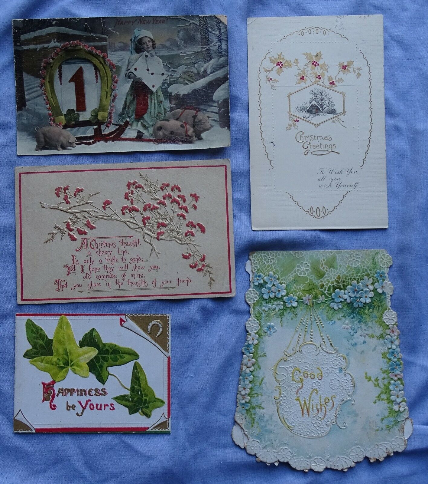 circa 1910's Christmas Postcards Cards etc. 1914 MISSENT, Tuck, West Brookfield
