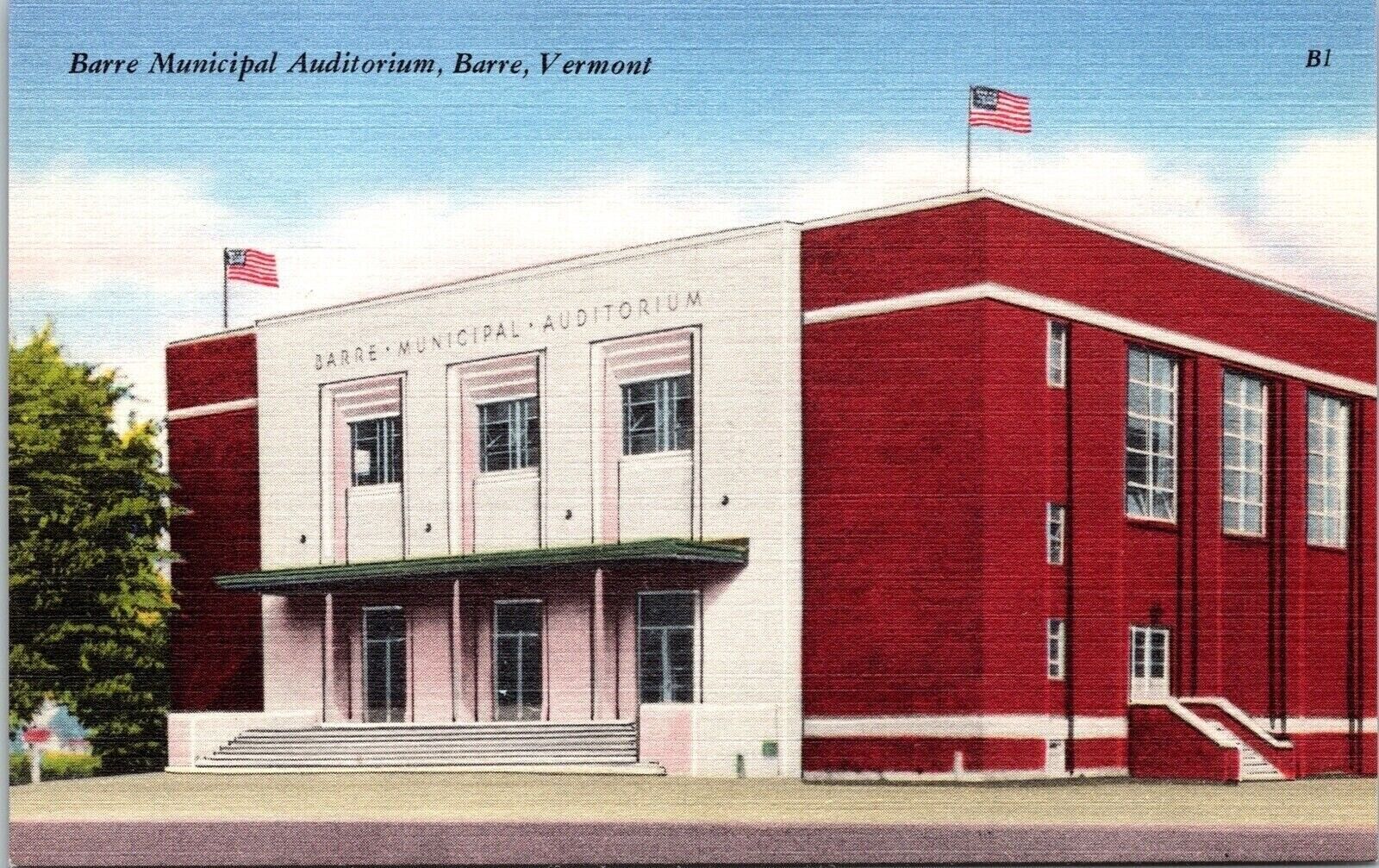 Barre Municipal Auditorium Vermont Vt American Flags Street View UNP Postcard