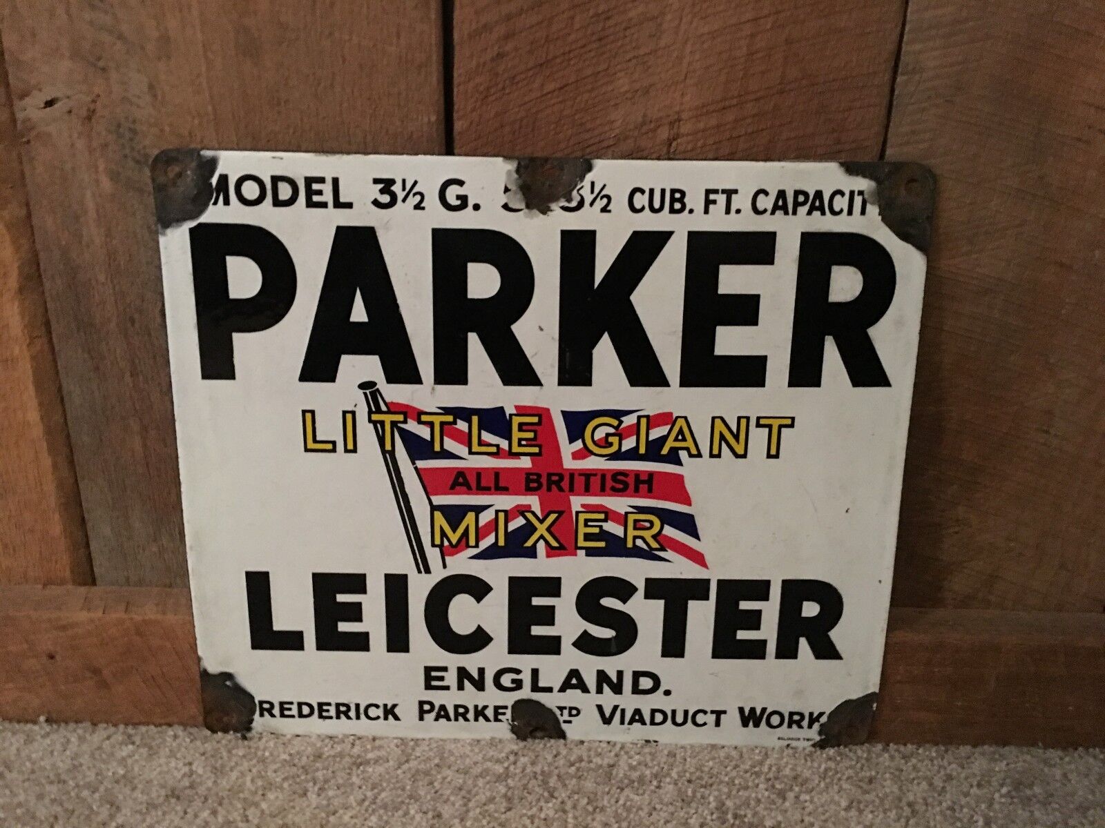Vintage Frederick Parker Ltd Leicester England Sign Antique Porcelain Concrete 