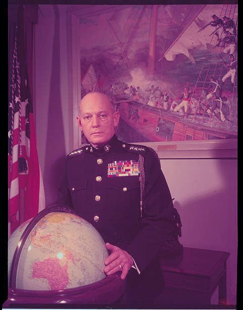 General Lemuel C Shepherd Posing By Globe 1951 OLD PHOTO