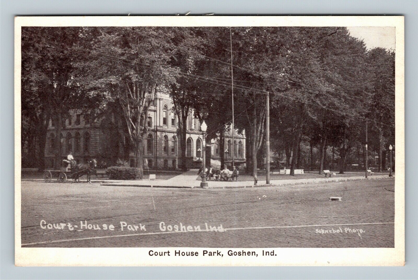 Goshen IN-Indiana, Court House, Cannons Horse Wagon, Gentlemen, Vintage Postcard