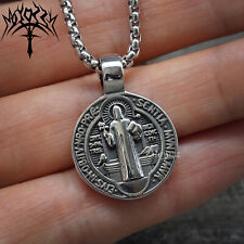 Saint St Benedict Medal Necklace Pendant Stainless Steel Crucifix Cross Exorcism picture
