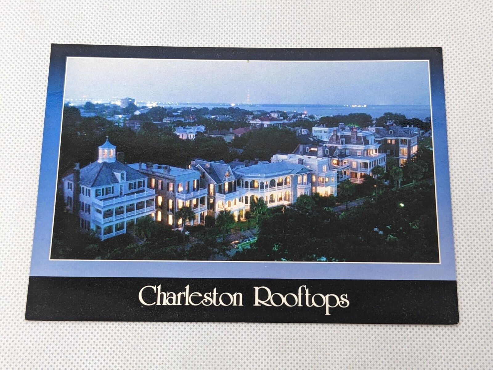 Postcard Charleston South Carolina Rooftops at Night Aerial