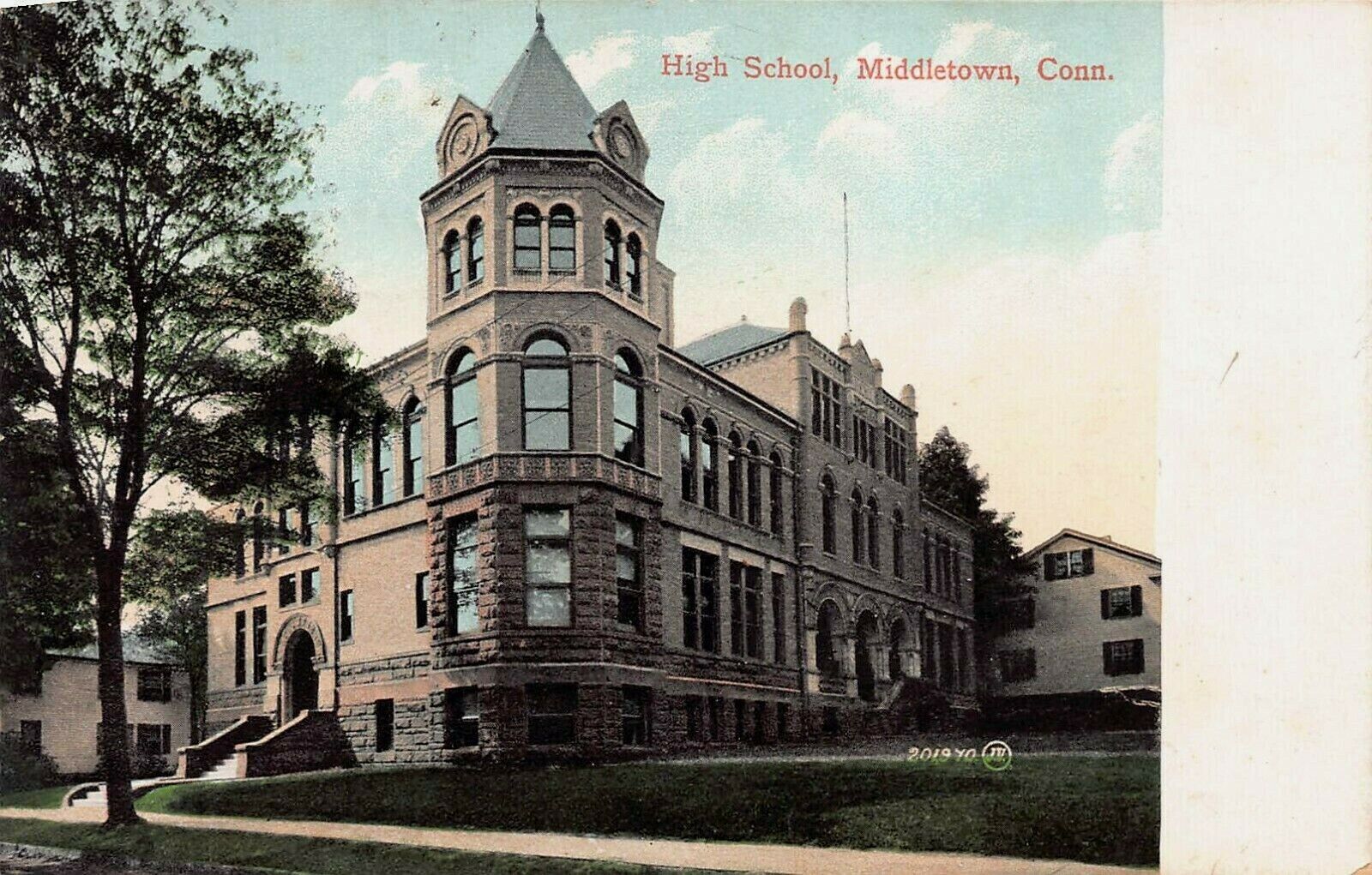 High School, Middletown, Connecticut, Early Postcard, Used in 1911