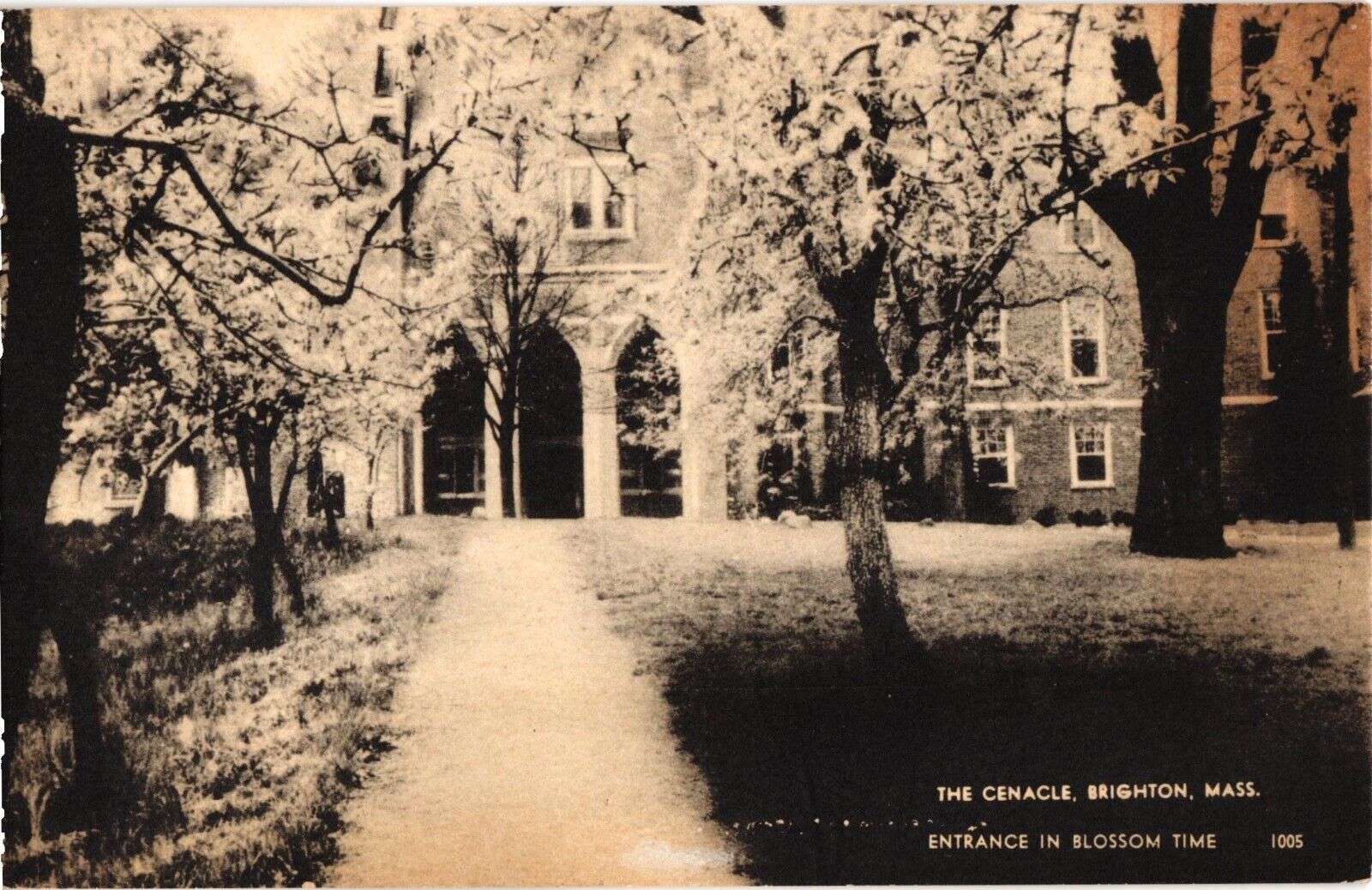 The Cenacle Convent Brighton Massachusetts  Postcard 1900s Antique Entrance