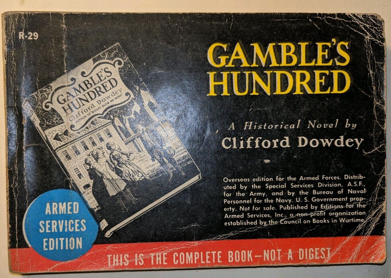 Gamble\'s Hundred, by C Dowdey, R-29, Armed Services Edition, WWII