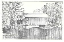 Vintage Vermont Postcard Covered Bridge Dummerston Charles Overly Sketch Like picture