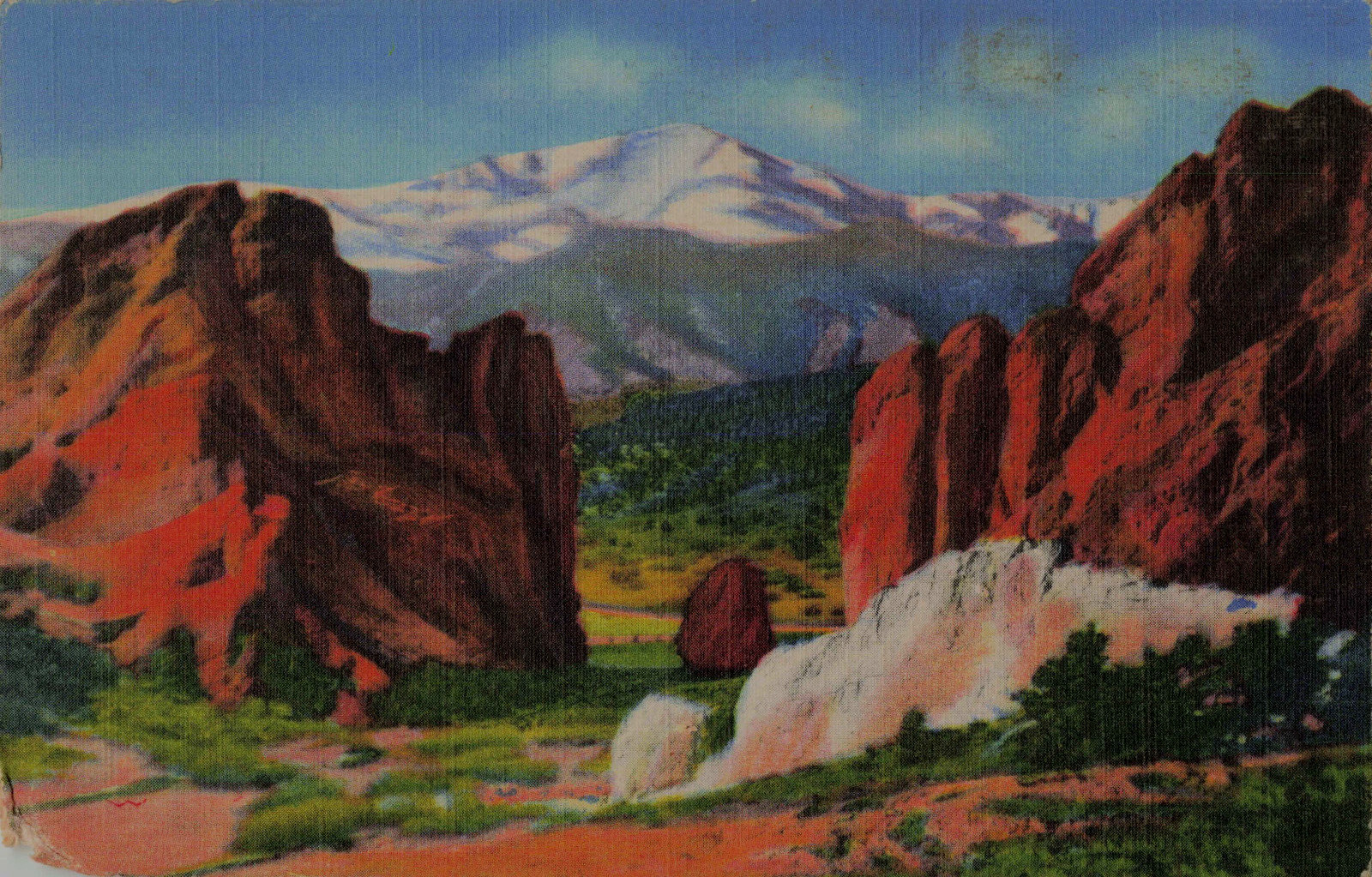 Pikes Peak, Gateway to the Gardens of the Gods, Colorado Sanborn Linen Postcard