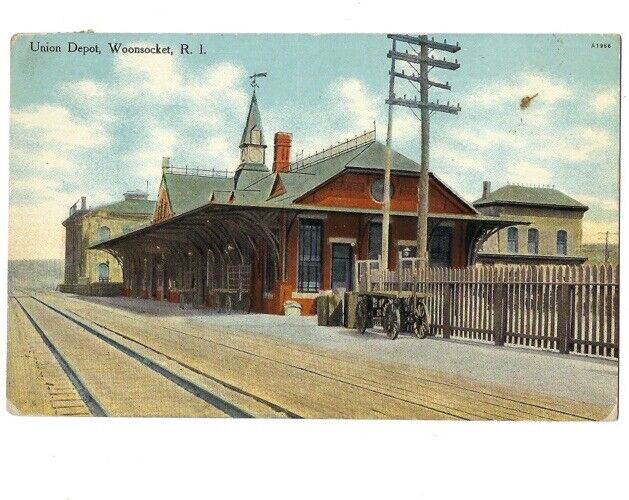 c1910 Union Depot Railroad Station Woonsocket Rhode Island RI Postcard POSTED
