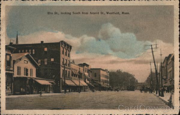 Westfield,MA Elm Street Looking South From Arnold Street Hampden County Postcard