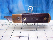 Antique I.P HYDE Utility knife Brass Wood Blade Handle rubber tire trim knife picture