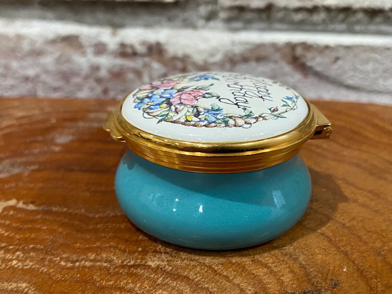 Vintage Porcelain Kingsley Enamels Worcestershire  Happy Birthday Trinket Box