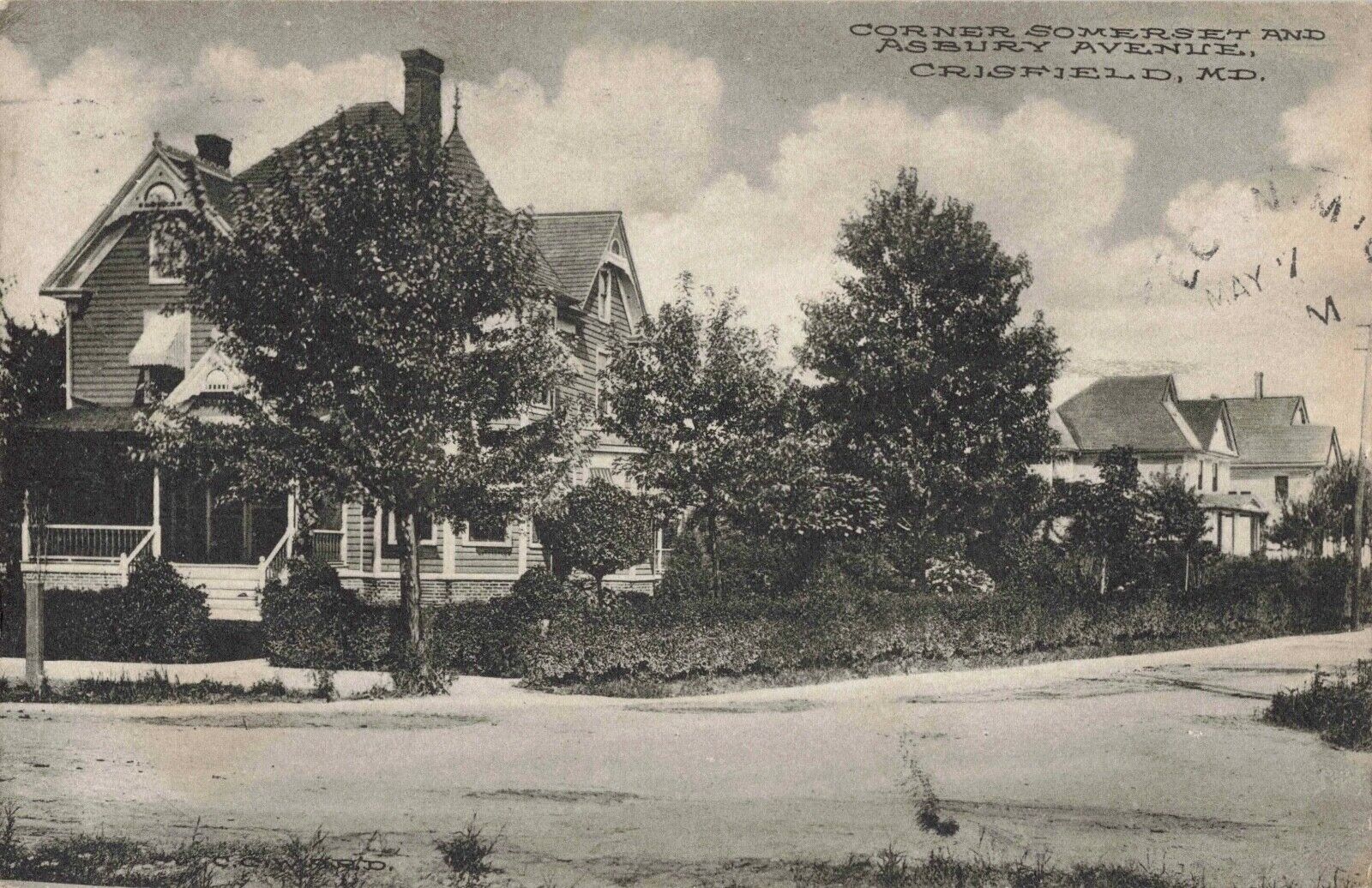 Corner Somerset & Asbury Avenue Crisfield Maryland MD 1913 Postcard