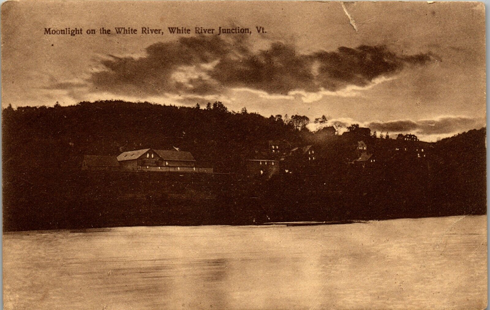 Moonlight on the White River, White River Junction, VT 1913 Vintage Postcard JJ