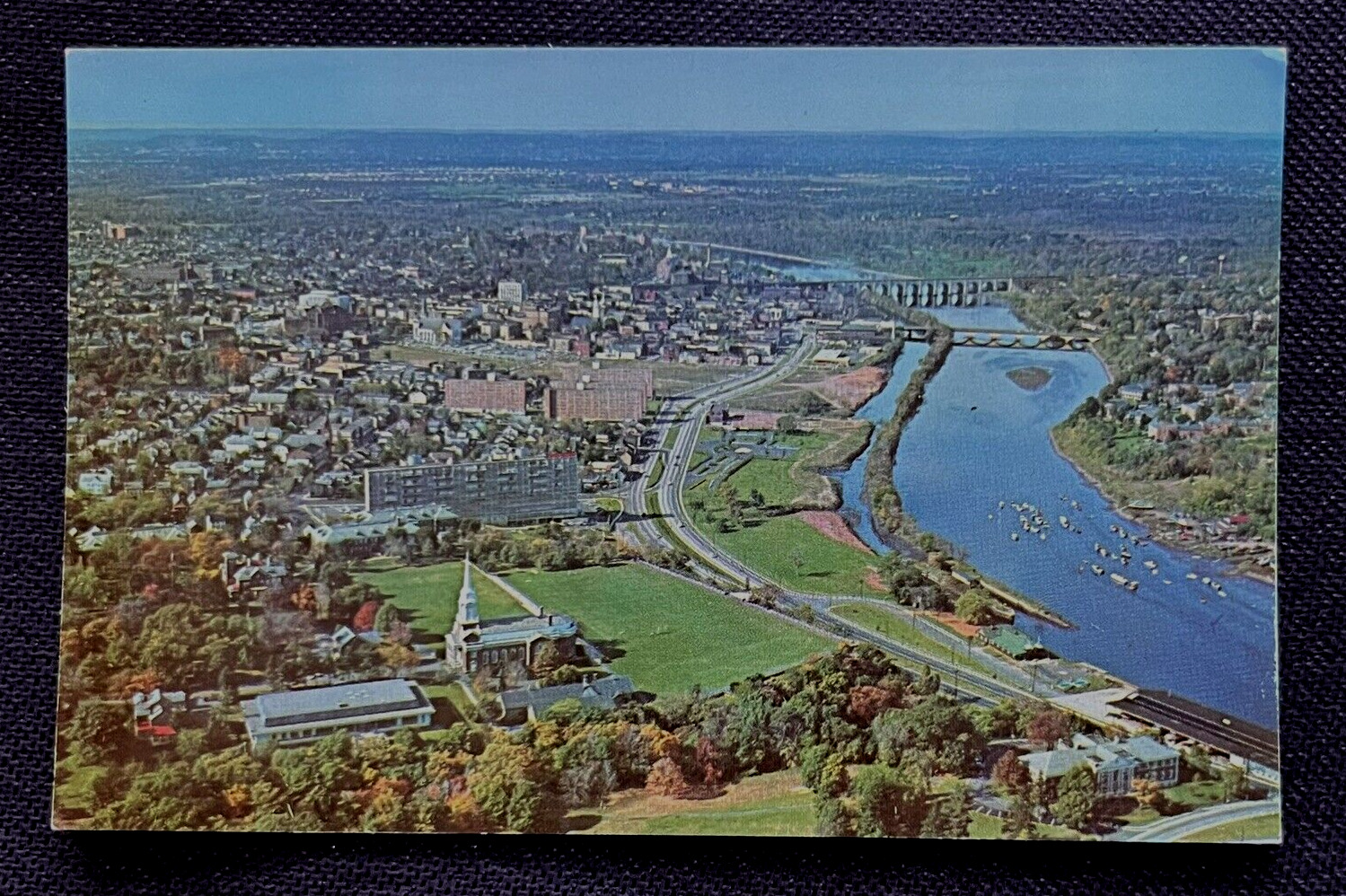 1965 Postcard Aerial New Brunswick NJ Middlesex Co. Raritan River Douglass Col.