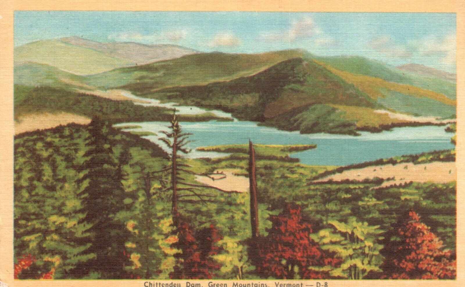Green Mountains, Vermont, VT, Chittenden Dam, Linen Vintage Postcard e2511