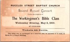 1900 Roxbury MA Ruggles Street Baptist Church Workingmen Bible Class Ticket JPV5 picture