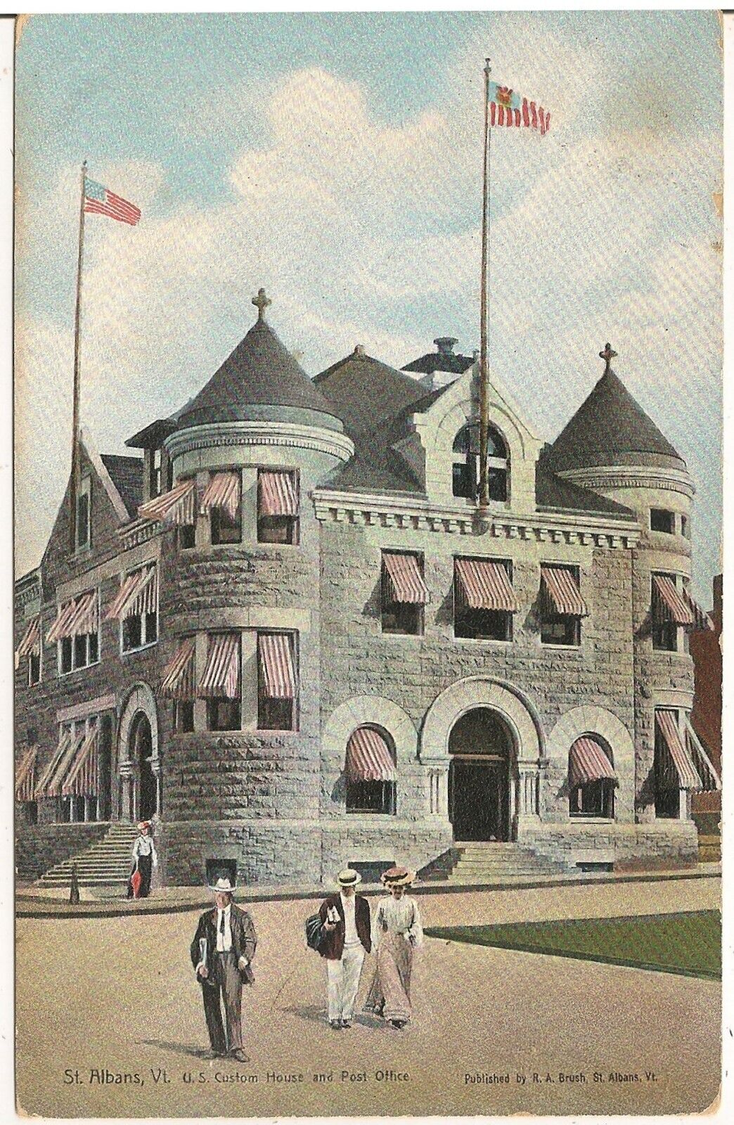 U.S. Custom House and Post Office in St. Albans VT Postcard 1909