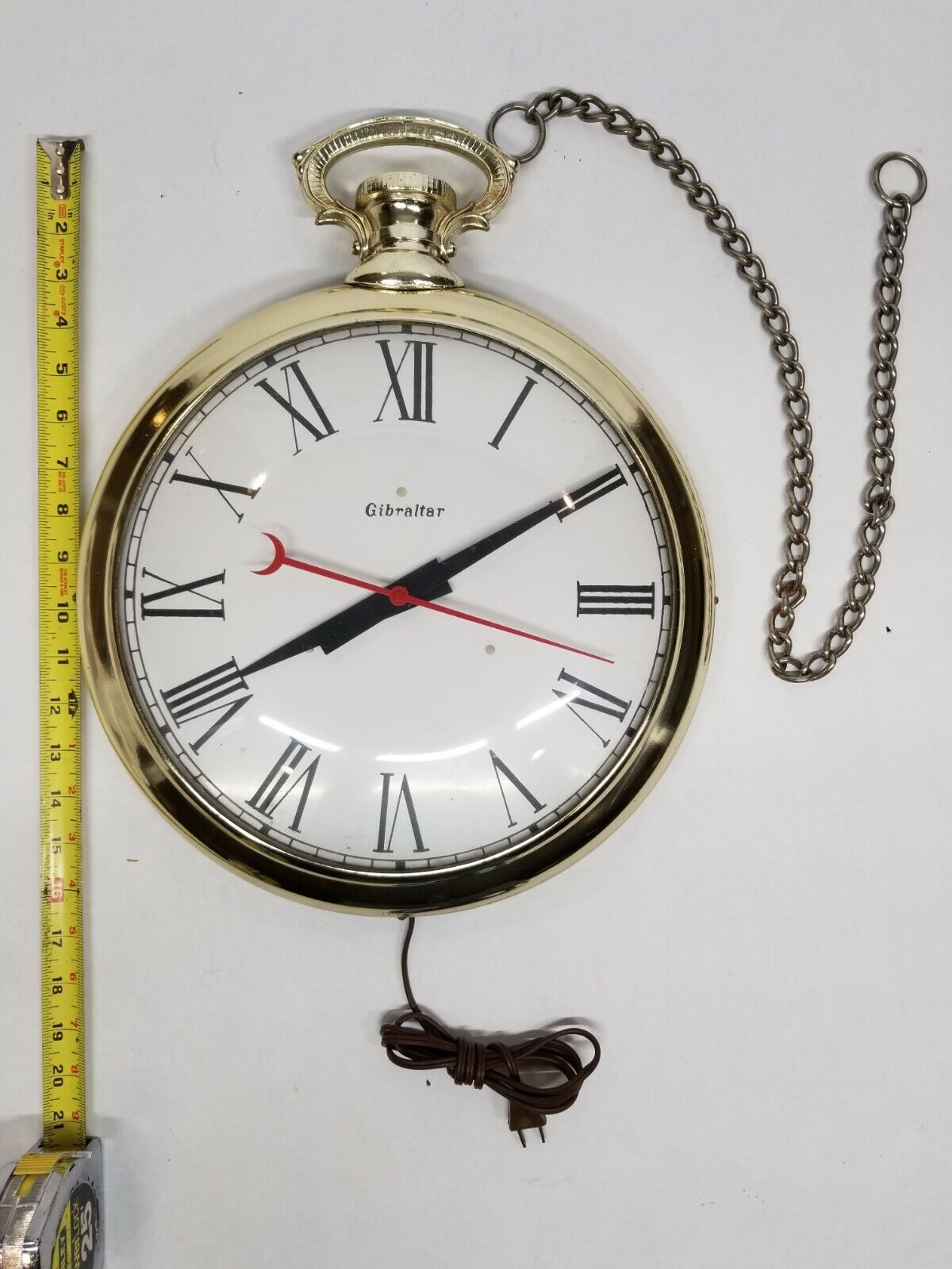 Vintage Pocket Watch Wall Clock Gibraltar Large With Chain No 72 TESTED & WORKS