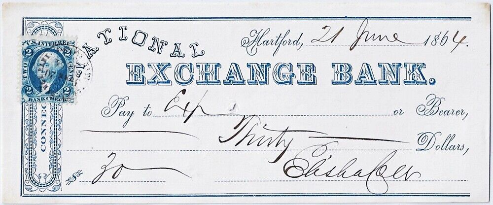 CIVIL WAR 1864 Colt Arms Co. Financier Elisha Colt Connecticut Signed Check