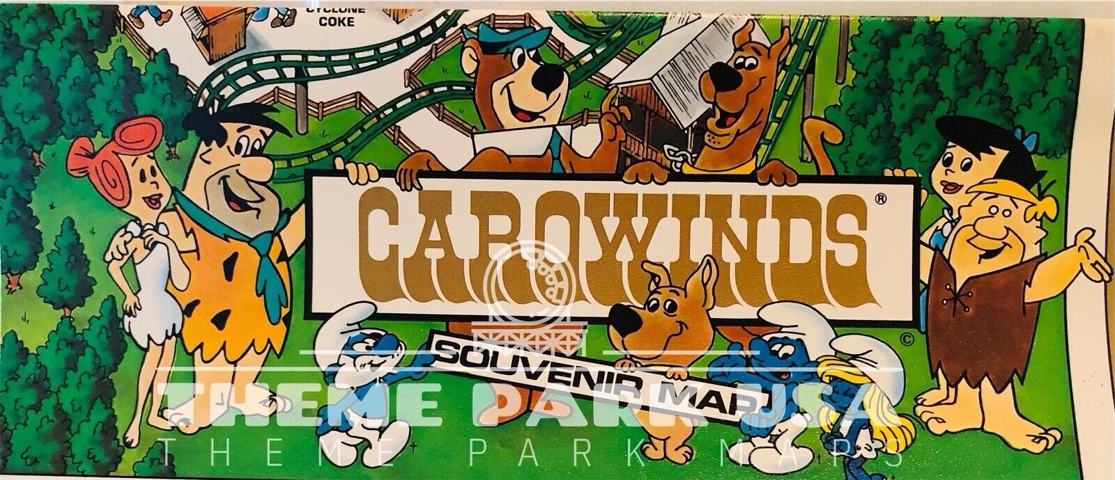 1989 CAROWINDS Vintage Amusement Theme Park Souvenir Map Charlotte NC Cyclone