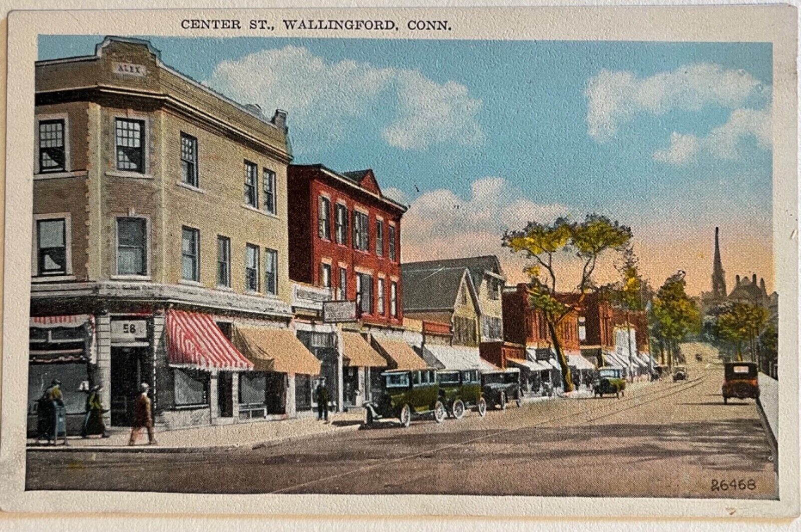 Wallingford Conneticut Main Street Old Cars People Vintage CT Postcard c1920