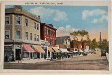 Wallingford Conneticut Main Street Old Cars People Vintage CT Postcard c1920 picture