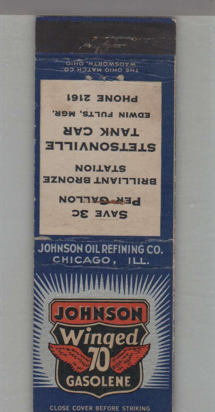 Matchbook Cover - Gas - Oil - Johnson Winged Gasolene Chicago, IL