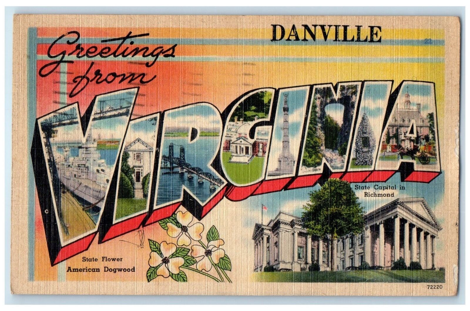 1944 Large Letter Greetings From Danville Virginia VA Posted Vintage Postcard